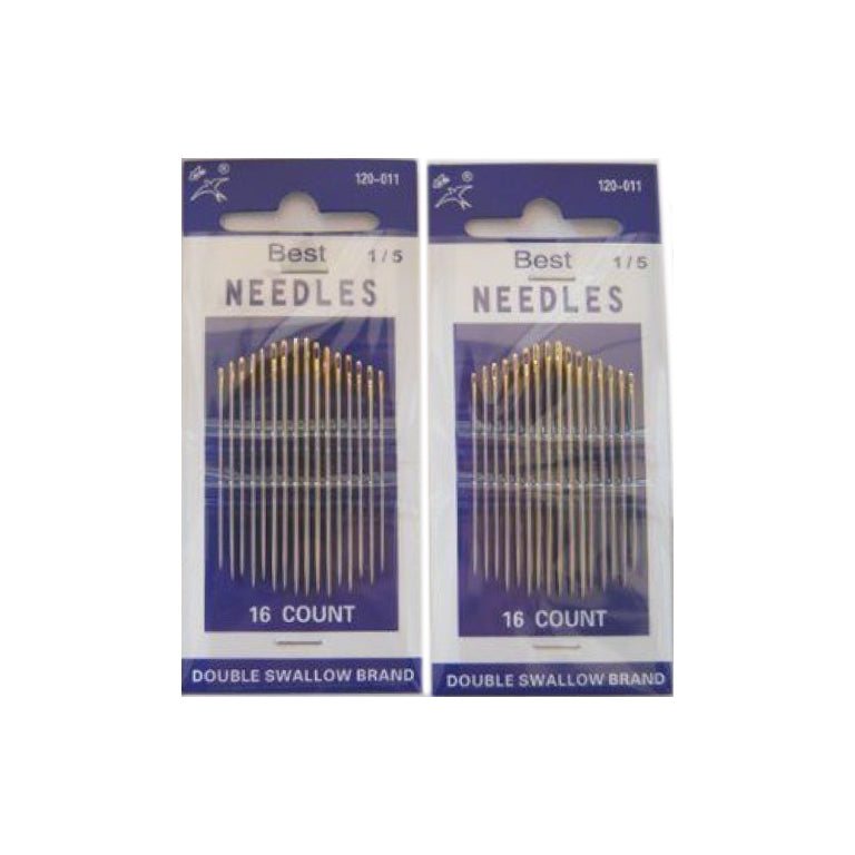 Two packs of 16 nickel plated steel sewing needles for various projects.