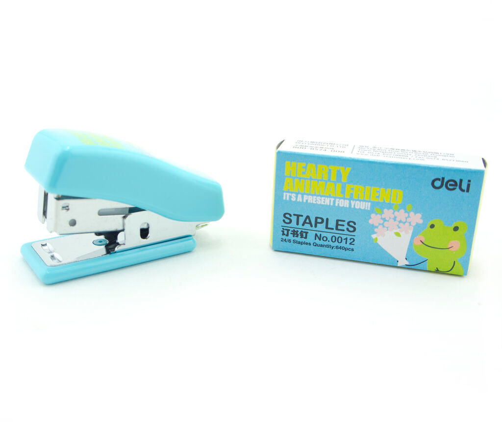 Pocket size mini stapler set with staples included.