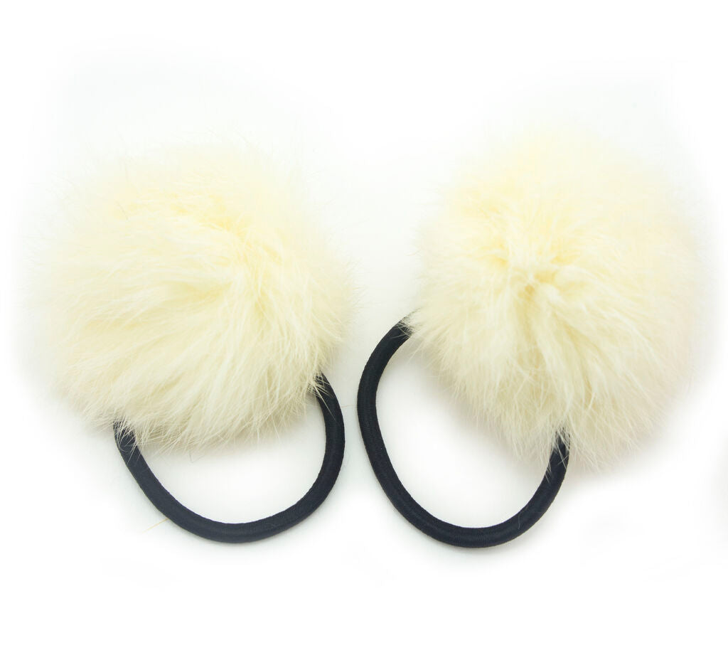A Pair of Lovely Pom Pom Hair Bands, Decorative Pom Poms w/Band - 2" pom pom (Off White)
