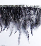 Full view of 2 metre length of grey rooster feather fringe.