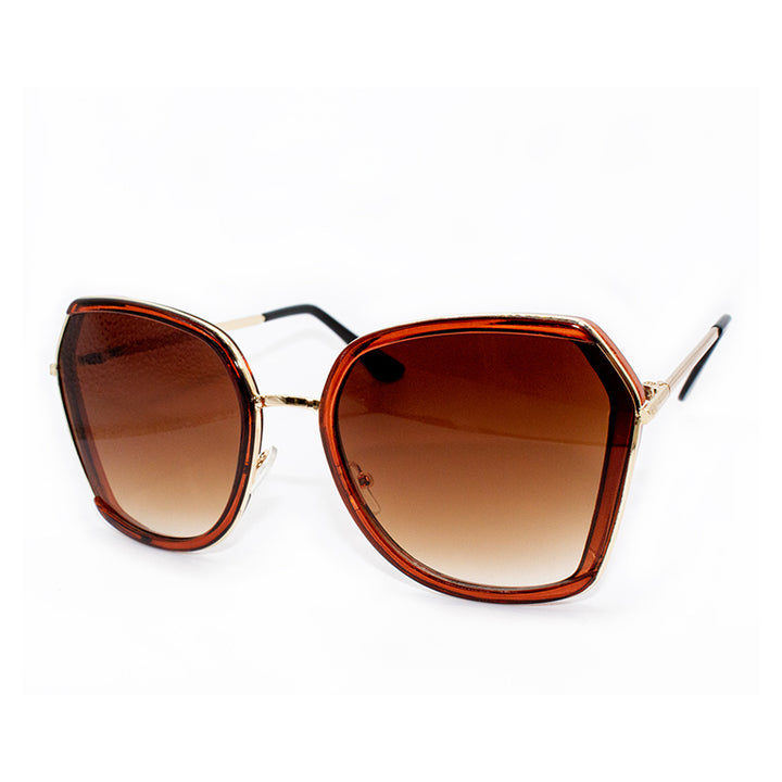 Large metal frame sunglasses in brown shade with polarized lenses.
