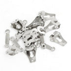 Close-up of silver trousers and skirt hooks/bars, ideal for garment fastening.