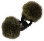 Military green rabbit pom pom hair band displayed on a white background.
