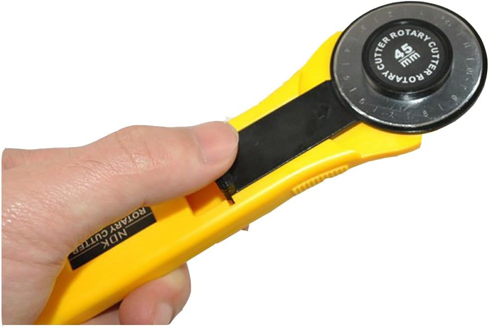 Rotary cutter on a cutting mat with fabric pieces