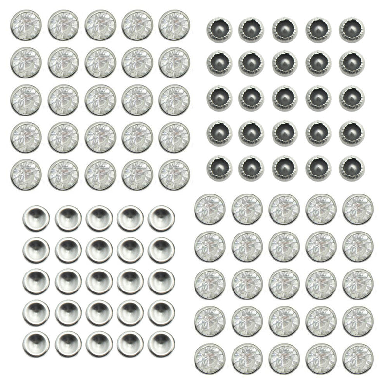 Pack of 50 crystal stone studs in silver tone settings.