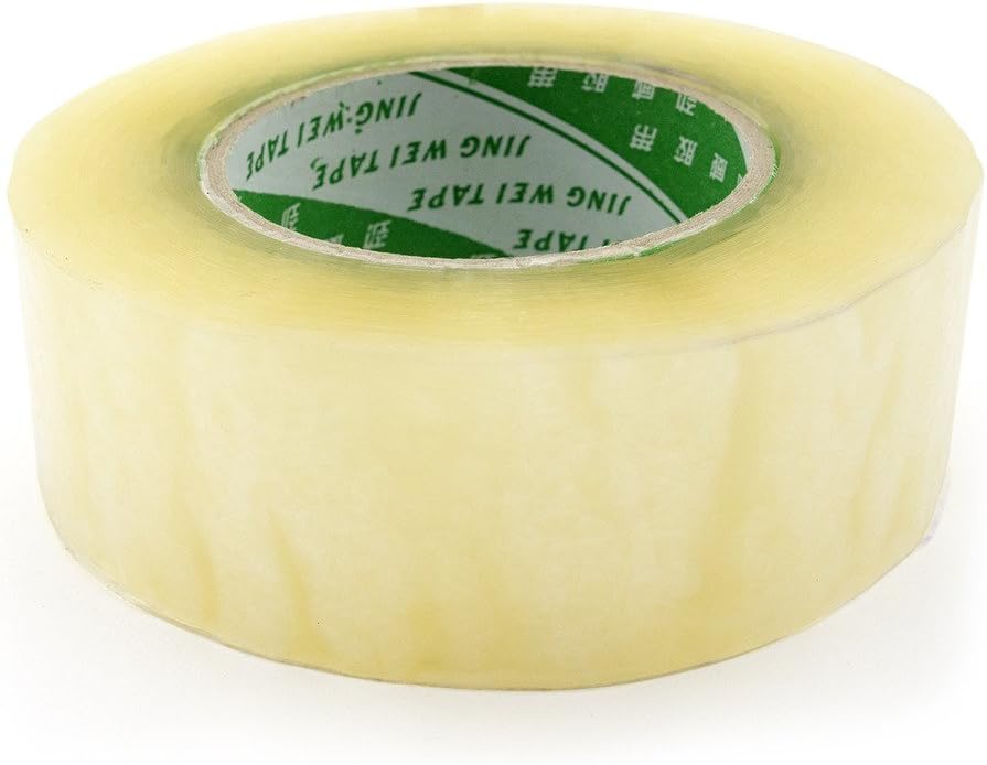 Close-up of packing tape dispenser with clear tape