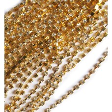 DMT Premium Crystal Clear Diamante Gems Rhinestones Embellishment, Continuous, appx 9 metres (DMT19 3mm Gold Case NO.12)