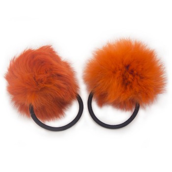 A Pair of Lovely Pom Pom Hair Bands, Decorative Pom Poms w/Band - 2" pom pom (Orange)
