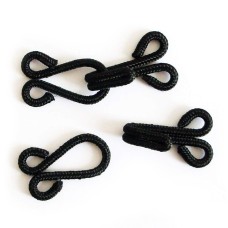 BMHE20 Large Black Fur Cotton Braided Hooks and Eyes Fasteners - 40mm Finishing - Pack of 20 Sets