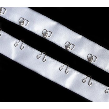 HE12 Silver Hook and Eyes White Satin Ribbon Tape - 5 metres