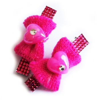 BHC09 Beautiful Knitted Bow with Heart and Rhinestones Alligator Clips - Assorted Colours - Pack of 4 Pairs BHC09 Beautiful Knitted Bow with Heart and Rhinestones Alligator Clips - Assorted Colours - Pack of 4 Pairs