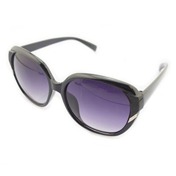 HAND 9552 Ladies Fashion Sunglasses - Large Frame with Silver Diagonal Detail - Width at Temples 138 mm - 100% UV400 protection - Black Frame with Violet Lenses