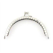 HAND Purse Frame PF25 Silver Colour - Round Shape with Kiss Clasp and Decorative Perforations