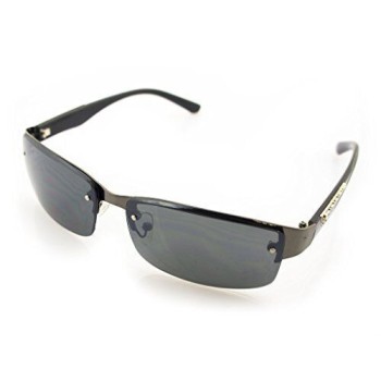 HAND 1056 Stylish Unisex Sunglasses with Silver Skull and Bones Temple Motif - Width at Temples 134 mm - 100% UV400 Protection - Black & Gunmetal Frame with Grey Lenses