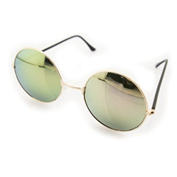 HAND 7001 John Lennon Style Sunglasses with Violet Mirrored Lenses - Width at Temples 132 mm - 100% UV400 Protection - Silver Coloured Metal Frame