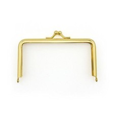 HAND Purse Frame PF20 Large Square Shape Gold Colour Ball Kiss Claps Lock Handle