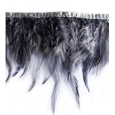DU16 Grey Natural Rooster Feather Fringe 4.5 inches/ w- appx 2 metres