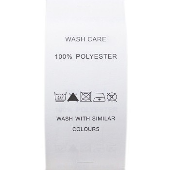 Wash Care Labels Printed Paper Fabric Material 100% POLYESTER, 40 Degree 1 Bar, DO NOT BLEACH, DO NOT Tumble Dry, 1 Dot Iron, DO NOT Dry Clean, 40mmWx80mmL, Roll of 2500