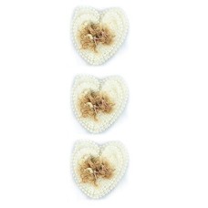 HAND® Double Hearts White Knitted Decorative Rosettes Sew on Trim with Beading and Net Backing - 1 Metre Appx 8 pcs (9 x 9 cm)