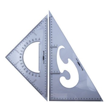 HAND 2035 Professional Drawing Graphic Triangles with 30/60 and 45/90 Degrees, Protractor and French Curve - 32 cm and 31 cm - Set of 2