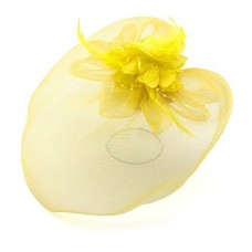 Ladies' Fashionable Feather Flower Bead Detailed and Mesh Ascot/Derby Day Fascinator Hat Headdress - Yellow