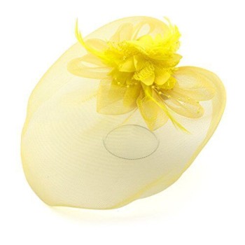 Ladies' Fashionable Feather Flower Bead Detailed and Mesh Ascot/Derby Day Fascinator Hat Headdress - Yellow Ladies' Fashionable Feather Flower Bead Detailed and Mesh Ascot/Derby Day Fascinator Hat Headdress - Yellow