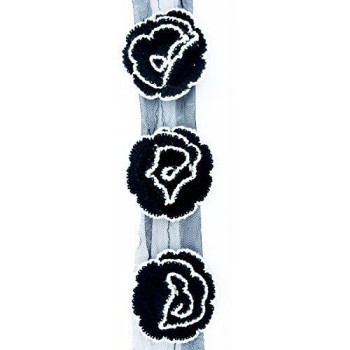HAND® Knitted Black and White Edge Decorative Rosettes Sew on Trim with Net Backing - 1 Metre Appx 12 pcs (8 x 8 cm)