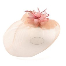 Ladies' Fashionable Feather Flower Bead Detailed and Mesh Ascot/Derby Day Fascinator Hat Headdress - Pale Pink