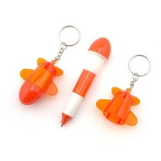 HAND Retractable Pen Small Pocket Orange Plane Ballpen Keyring - Pack of 2