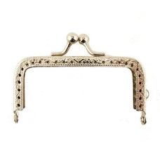 HAND Silver Tone Engraved Flowers Coin Purse Frame with Kiss Clasp Lock Handle - 85 x 45 mm