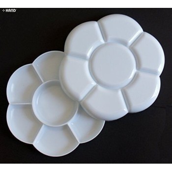 R606 White Plastic Flower 7 Wells Paint Tray Colour Mixing Palette with Cover - Pack of 2 R606 White Plastic Flower 7 Wells Paint Tray Colour Mixing Palette with Cover - Pack of 2