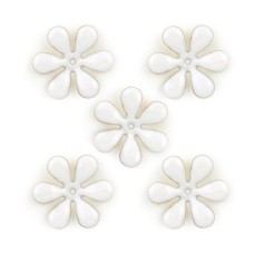 HAND White Enamel and Brass Back Flower Sew-On Trims - Embellishments for Clothing, Accessories - Pack of 5