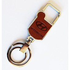 876 HYUNDAI Stylish Leather Double Loop, Torch and Compass Buckle Keyring (Brown)