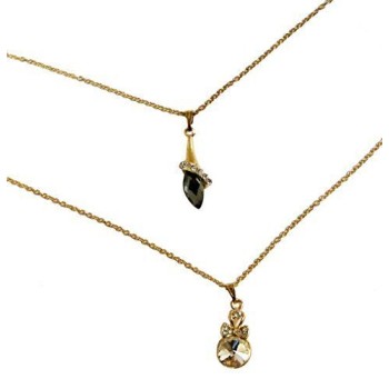 HAND Necklace NC01 Beautiful Elegant Gold Plated Chain Gemstone Assorted Design - Pack of 2