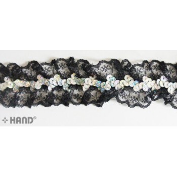 Nylon Sequin Lace Elastic Decorative Trim - 5 metres (T07 Black)