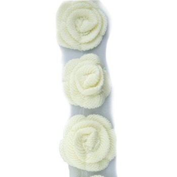 HAND® Knitted Off-White Decorative Rosettes Sew on Trim with Net Backing - 1 Metre Appx 12 pcs (8 x 8 cm)
