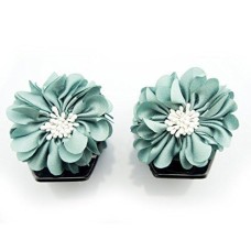 HAND Stylish Elegant Satin Jasmine Flower Bulldog Hair Clips 70 mm x 50 mm Pack of 2, Mint Green and White