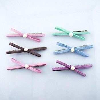 HAND Pretty Hair Clip with a Striped Fabric Bow and Pearlescent Bead - Pack of 4