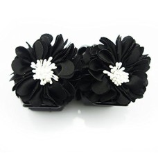 HAND Stylish Elegant Satin Jasmine Flower Bulldog Hair Clips 70 mm x 50 mm Pack of 2, Black and White