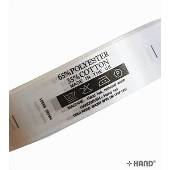 Fabric Printed Wash Care Labels 65% POLYESTER 35% COTTON, 40 Degree 1 Bar, DO NOT BLEACH, 2 Dots Iron, Tumble Dry, 20mmWx67mmL, Roll of 2000 Labels