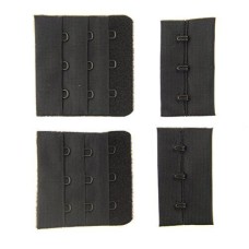 HAND Black Bra Hook and Eye Bra Strap Sew-In Fasteners - 3 Hooks - 45 mm Wide - Pack of 2 Sets