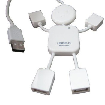High Speed 4 Ports USB 2.0 Hub White Mini Man USB HUB