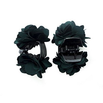 HAND H0973 Teal Green Stylish Elegant Satin Jasmine Flower Bulldog Hair Clips 70 mm x 50 mm Pack of 2