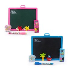 HAND Children's Drawing Board with Coloured Chalks, Eraser, Magnets - Pack of 2 (Pink and Blue)