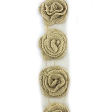HAND® Knitted Peanut Brown Decorative Rosettes Sew on Trim with Net Backing - 1 Metre Appx 12 pcs (8 x 8 cm)
