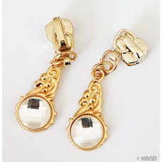 698 Large Gold Tone Elegant Zip Pull with Clear Rhinestone with Head Slider No5 - Pack of 10
