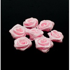 HAND Hand Made Small Ribbon Rose Flower Sew On Trims 15 mm, Embellishments Pack of 50 Pink