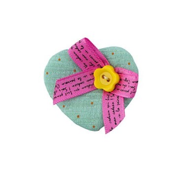 HAND H1002 Soft Padded Green Pretty Polka Dot Decorative Heart Bow and Flower Fabric Embellishment Trims - Pack of 5
