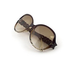 Fashionable Ladies' Sunglasses with Weave Braided Effect Arms and Silver Temple Motif - Brown Tortoiseshell