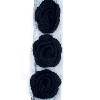 HAND® Knitted Black Decorative Rosettes Sew on Trim with Net Backing - 1 Metre Appx 12 pcs (8 x 8 cm)